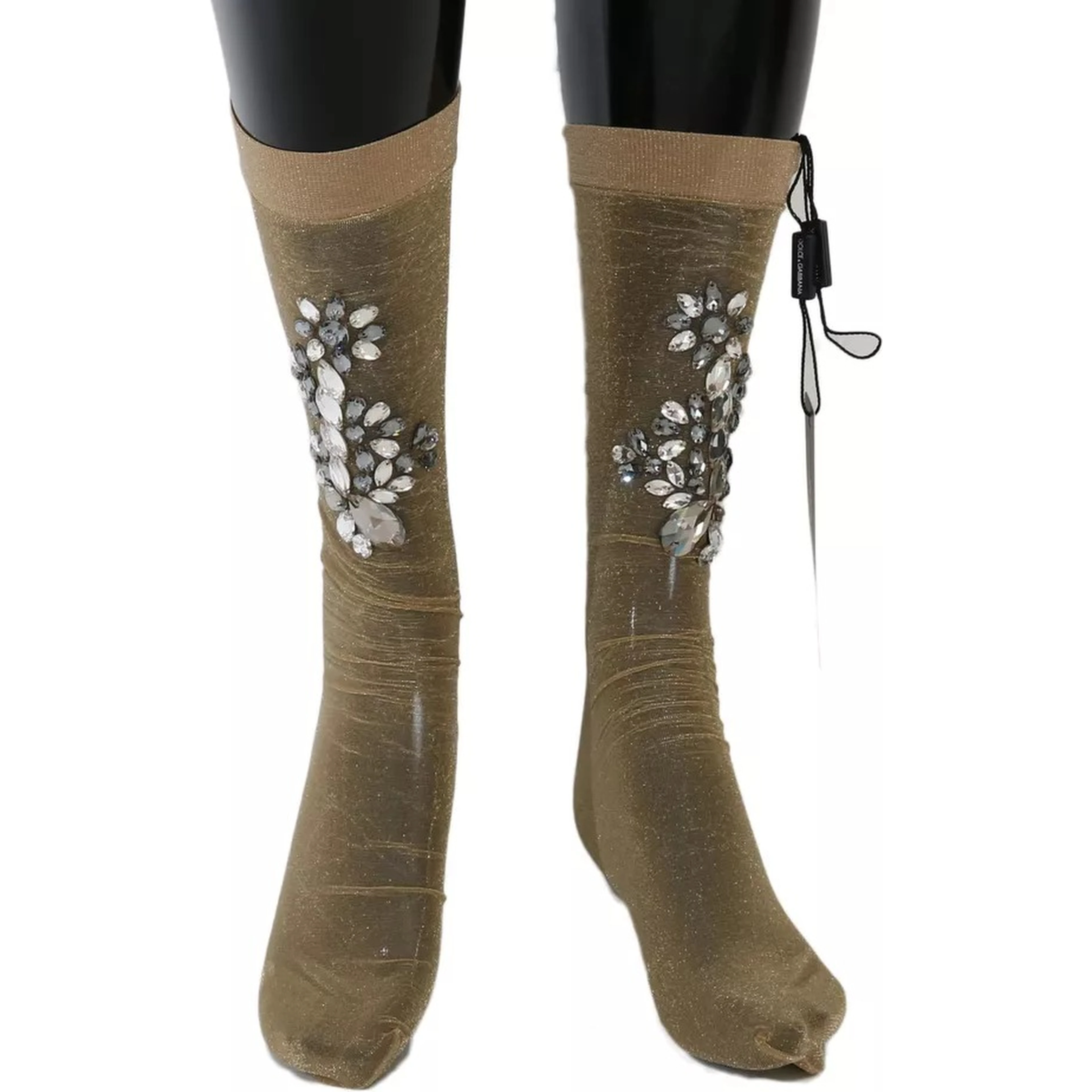 Gold Stretch Floral Clear Crystal Stocking Socks