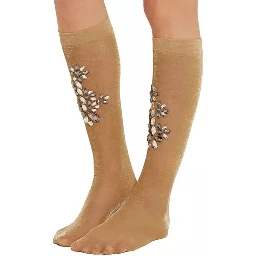 Gold Stretch Floral Clear Crystal Stocking Socks