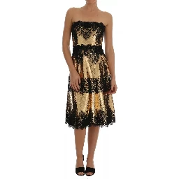 Gold Strapless Sequin Embellished Lace Dress