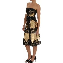 Gold Strapless Sequin Embellished Lace Dress