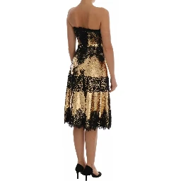 Gold Strapless Sequin Embellished Lace Dress