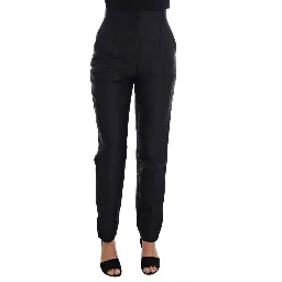 Black Floral Brocade High Waist Pants