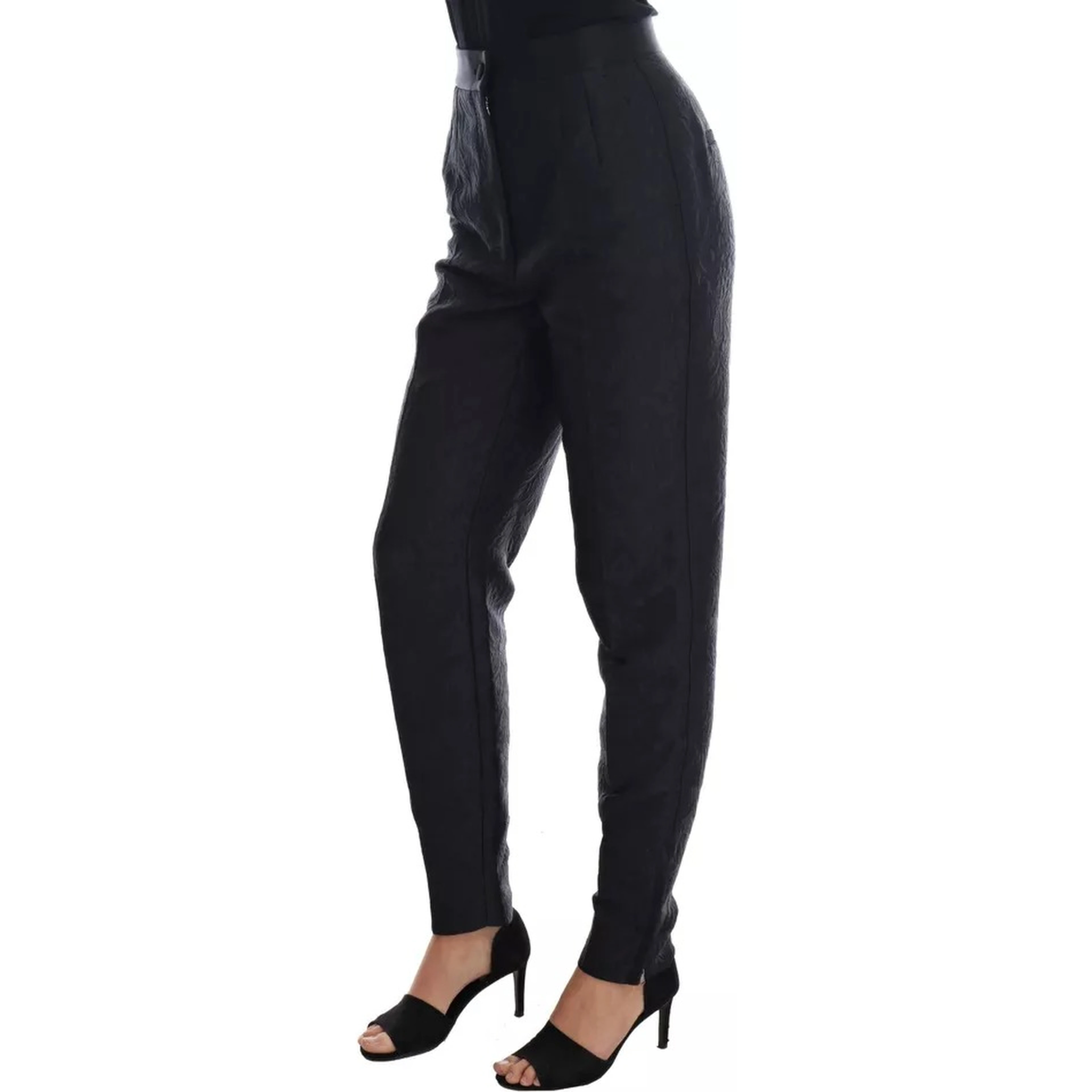Black Floral Brocade High Waist Pants