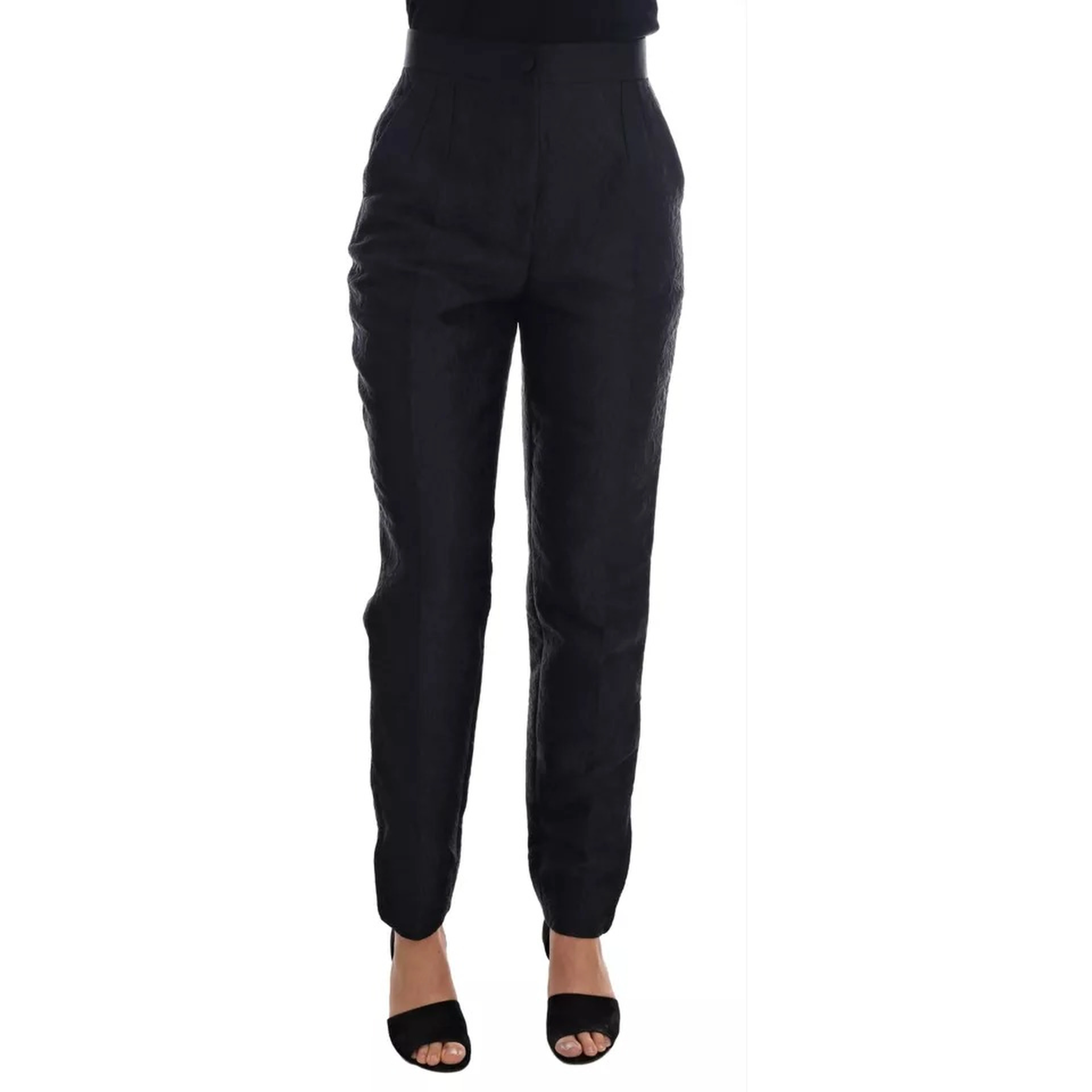 Black Floral Brocade High Waist Pants
