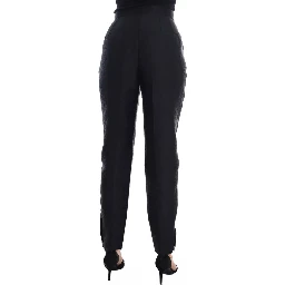 Black Floral Brocade High Waist Pants