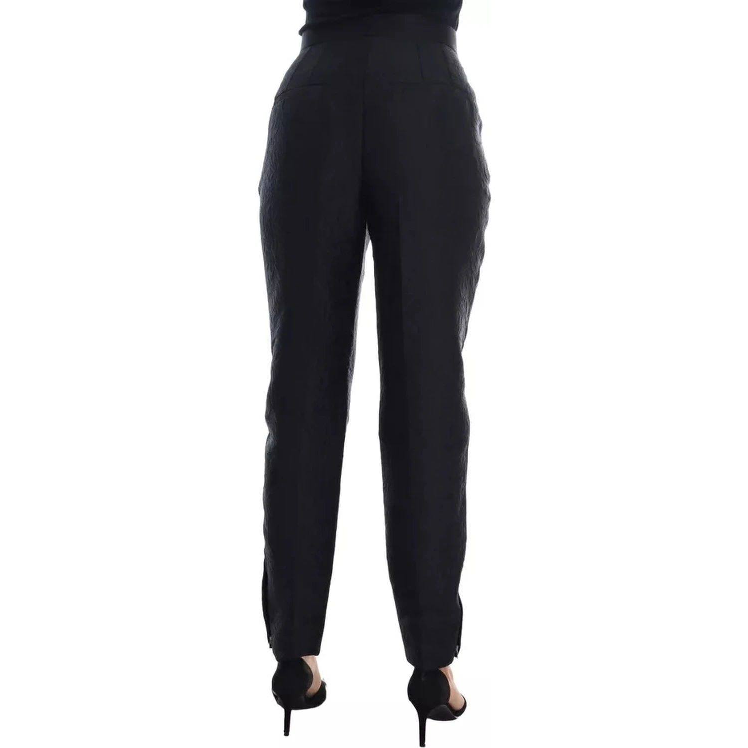 Black Floral Brocade High Waist Pants