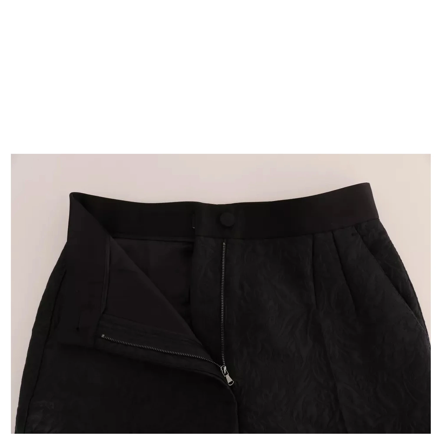 Black Floral Brocade High Waist Pants