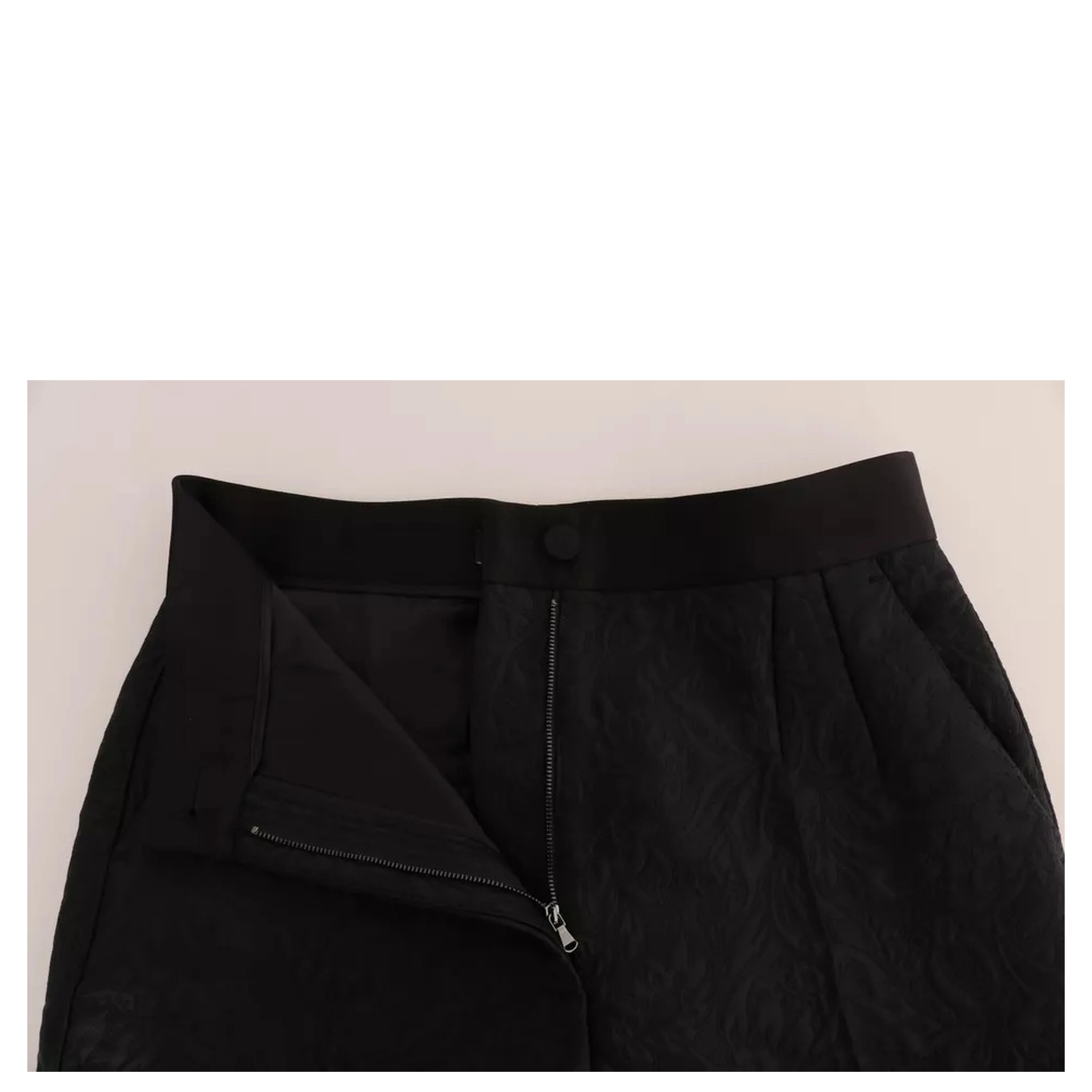 Black Floral Brocade High Waist Pants