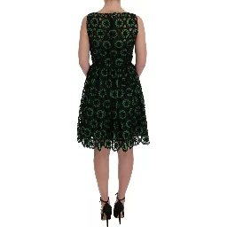 Green Floral Ricamo A-Line Shift Dress