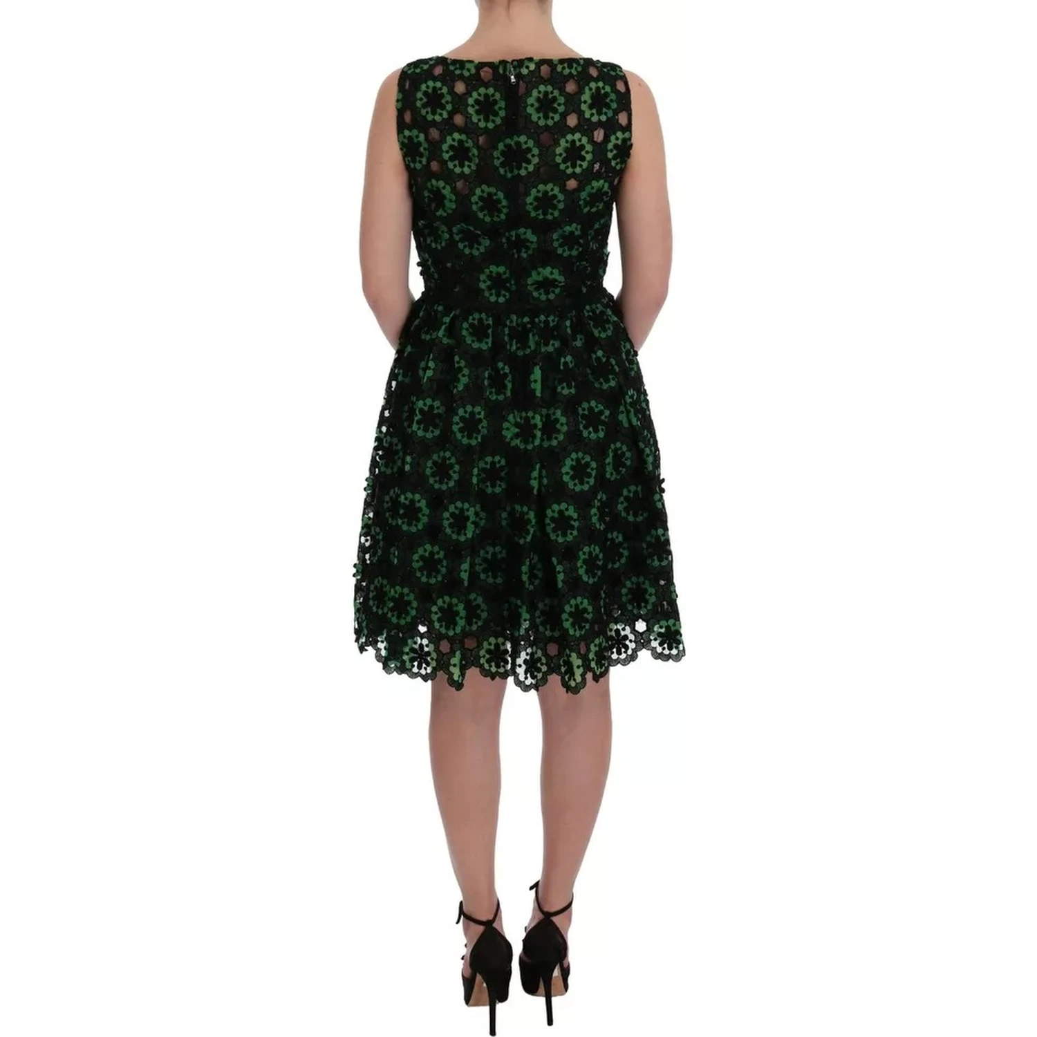 Green Floral Ricamo A-Line Shift Dress