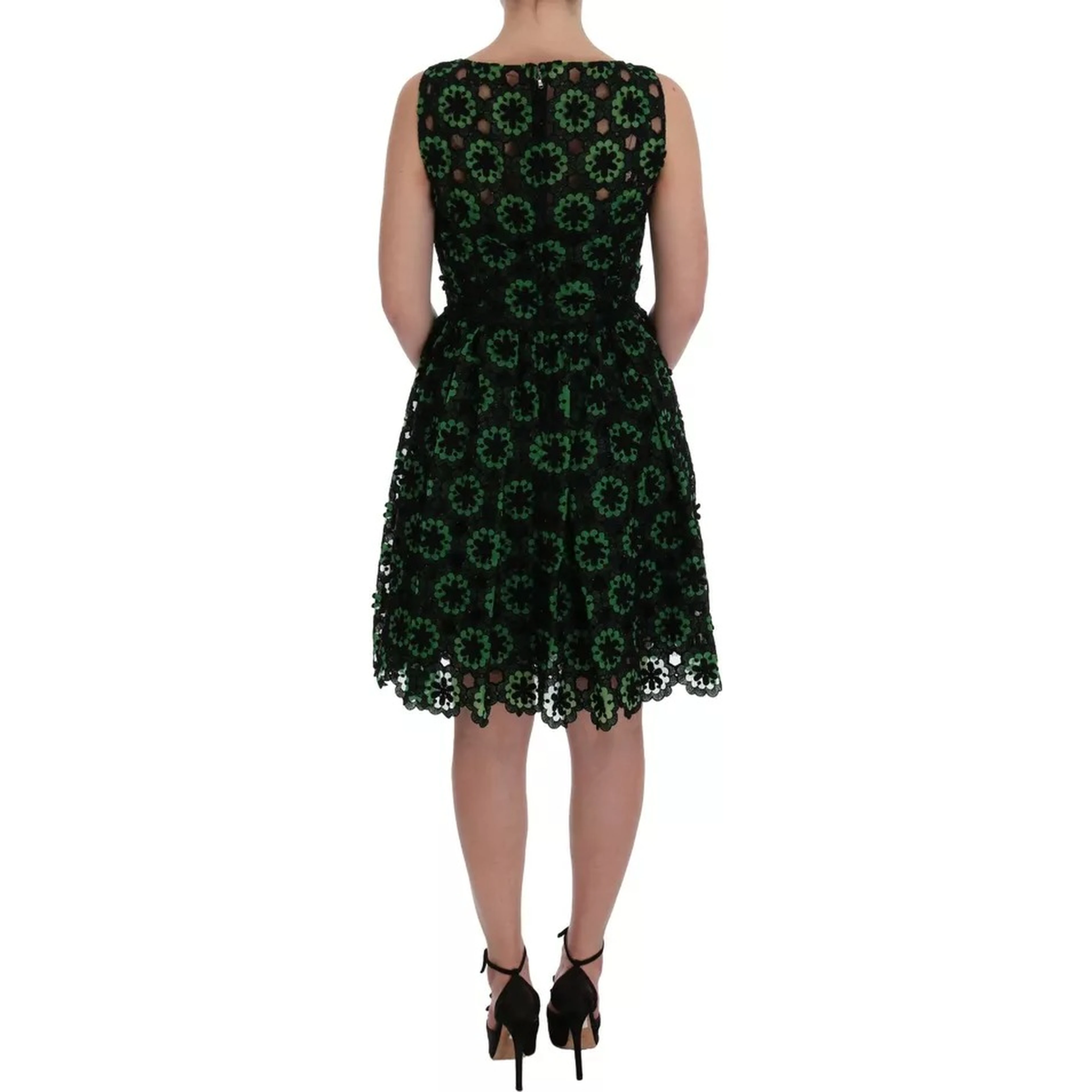 Green Floral Ricamo A-Line Shift Dress