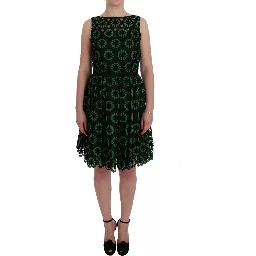 Green Floral Ricamo A-Line Shift Dress