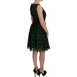 Green Floral Ricamo A-Line Shift Dress