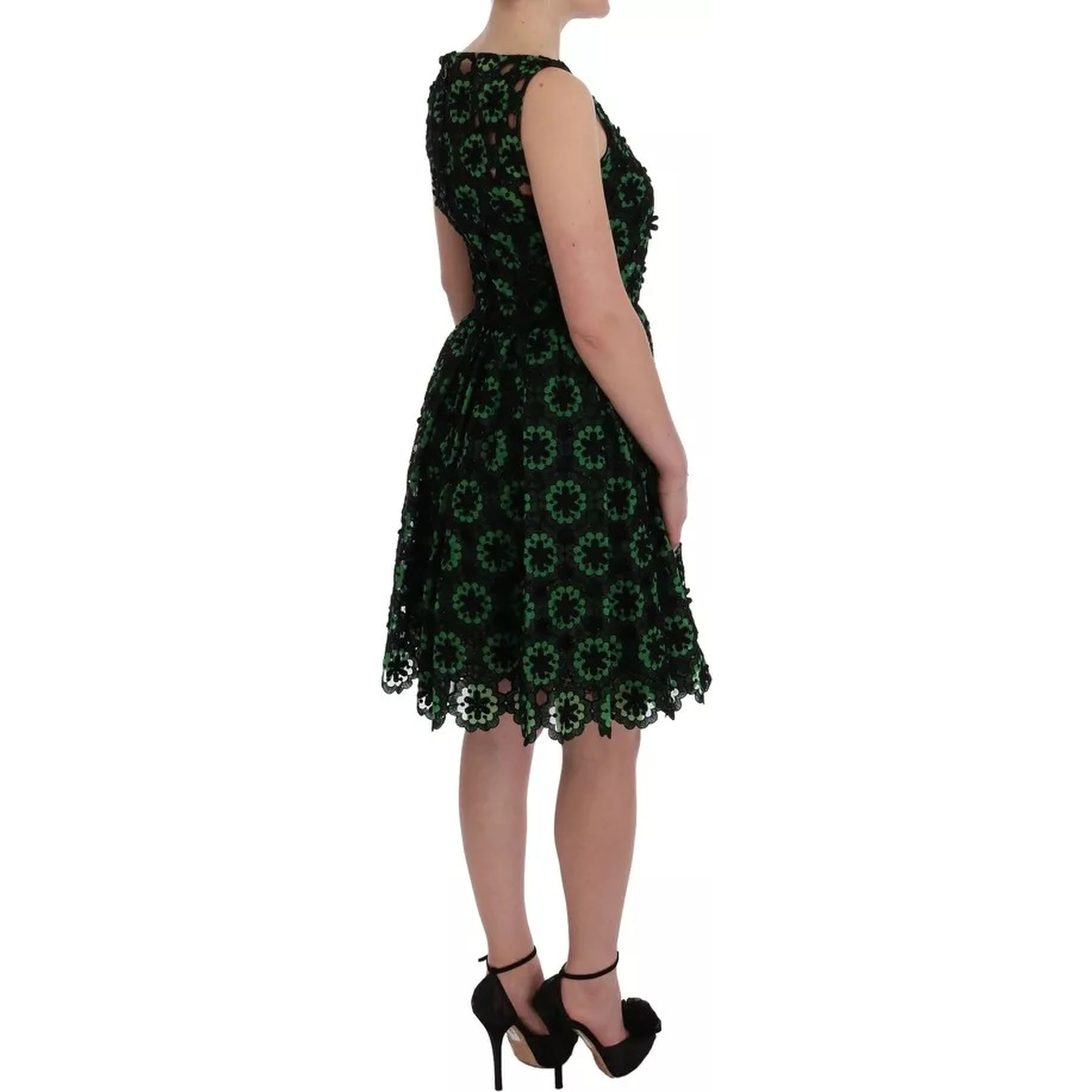 Green Floral Ricamo A-Line Shift Dress