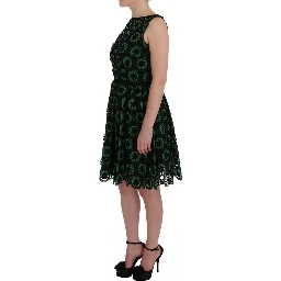 Green Floral Ricamo A-Line Shift Dress