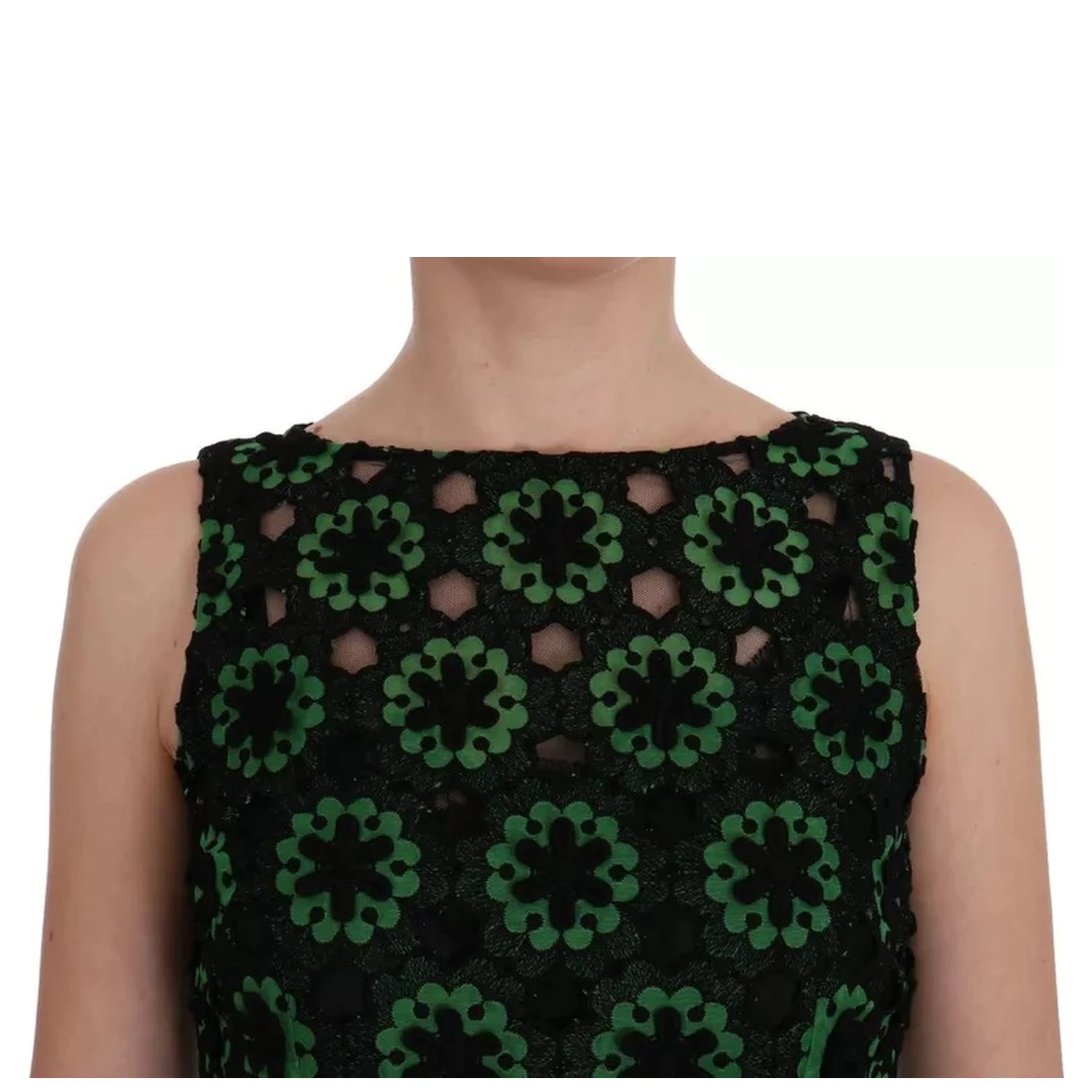 Green Floral Ricamo A-Line Shift Dress