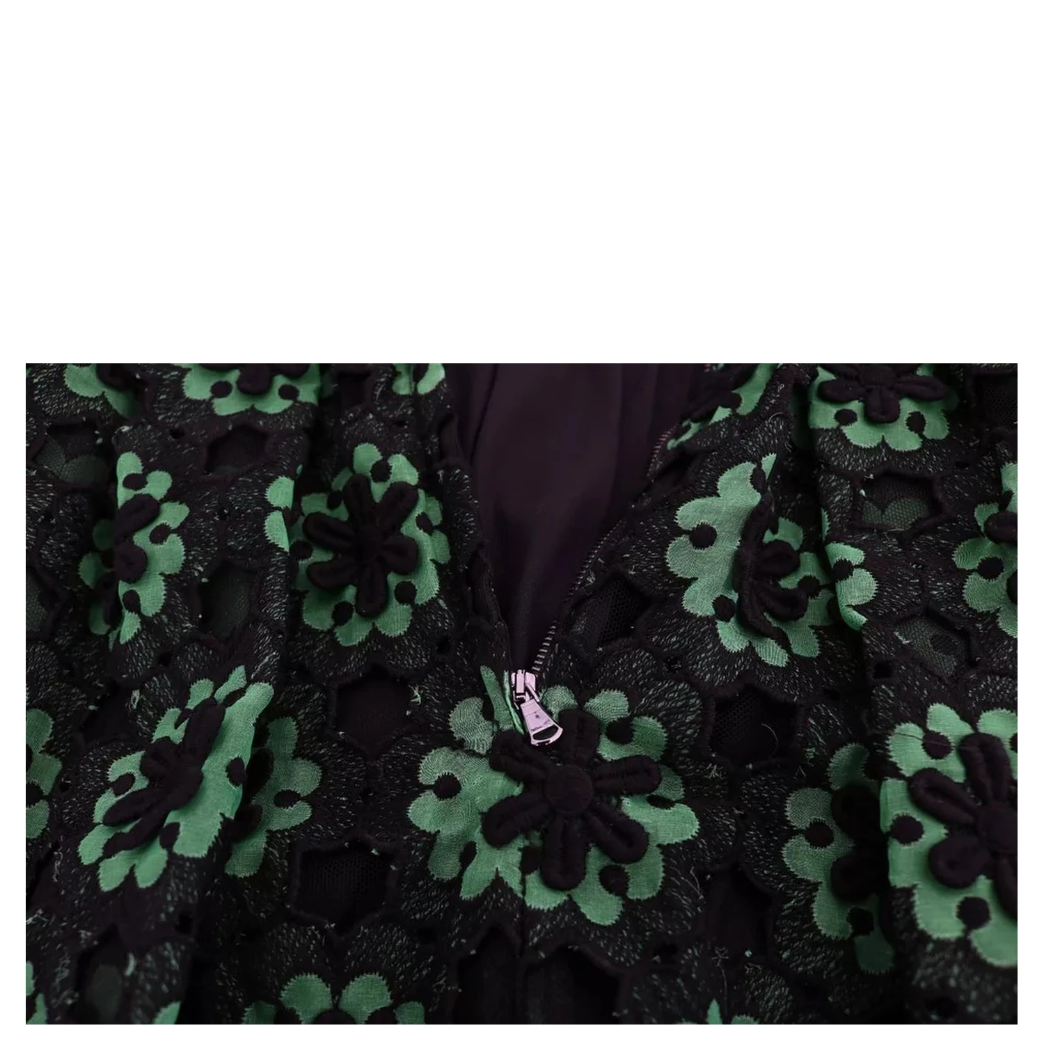 Green Floral Ricamo A-Line Shift Dress