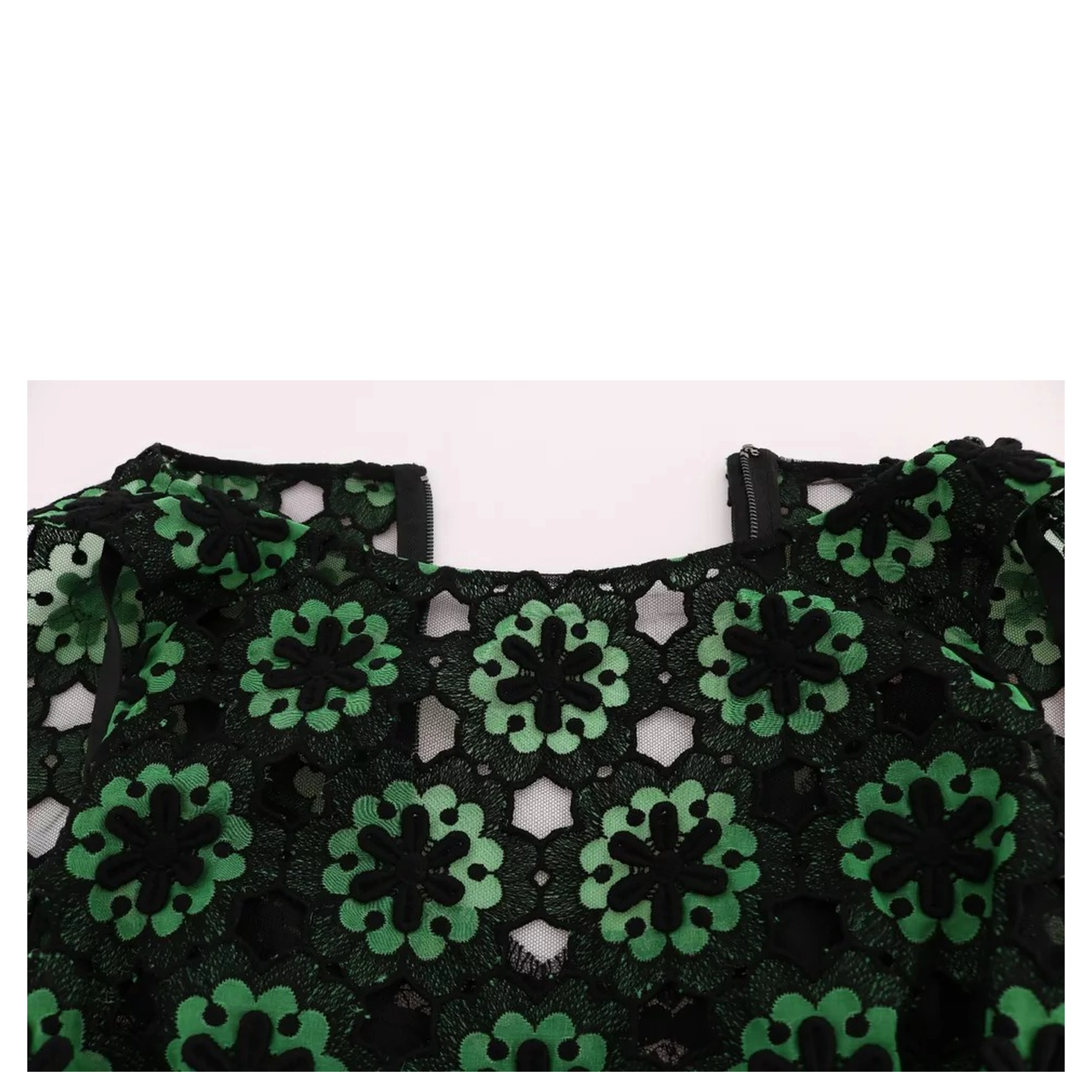 Green Floral Ricamo A-Line Shift Dress
