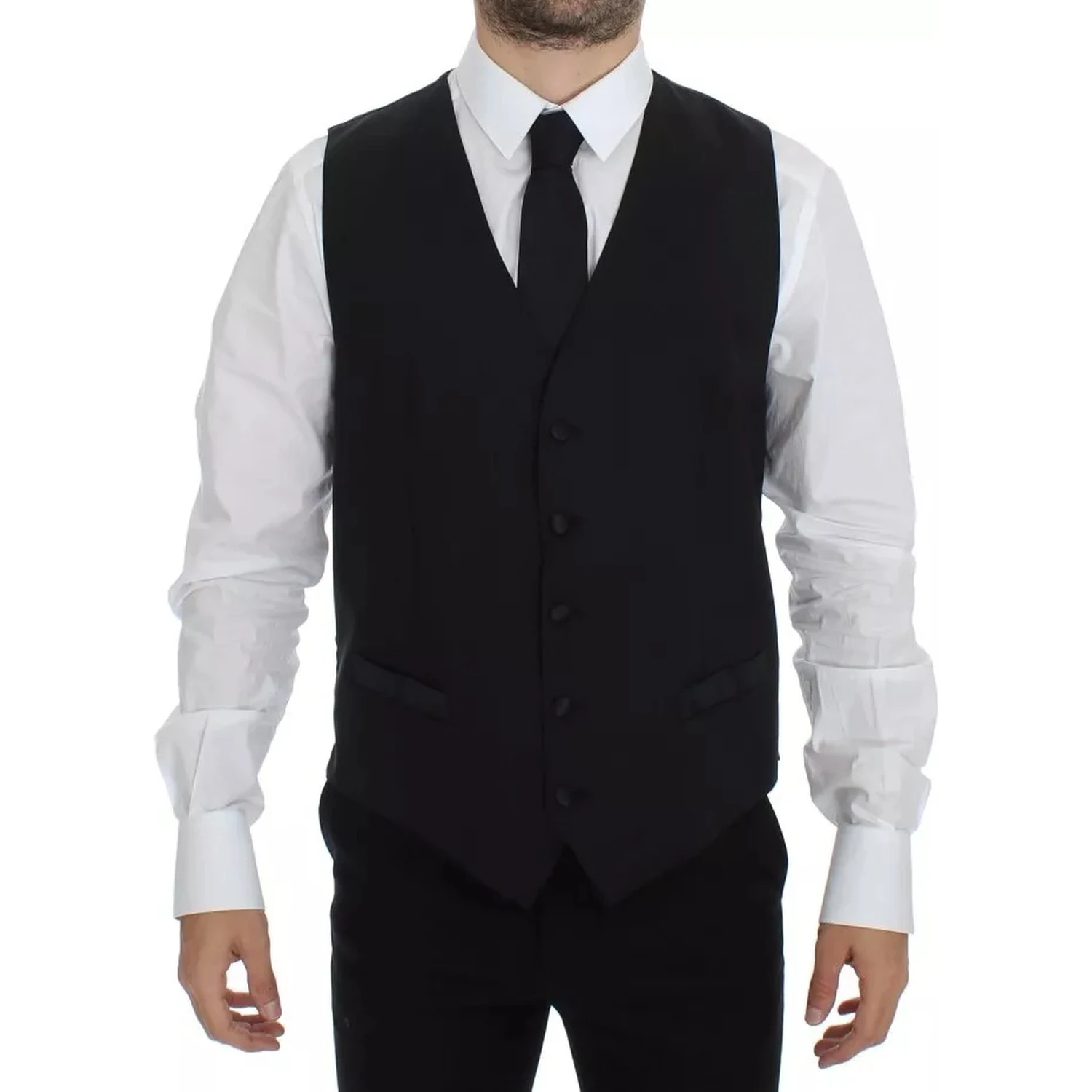 Black Wool Silk Dress Gilet Jacket Vest