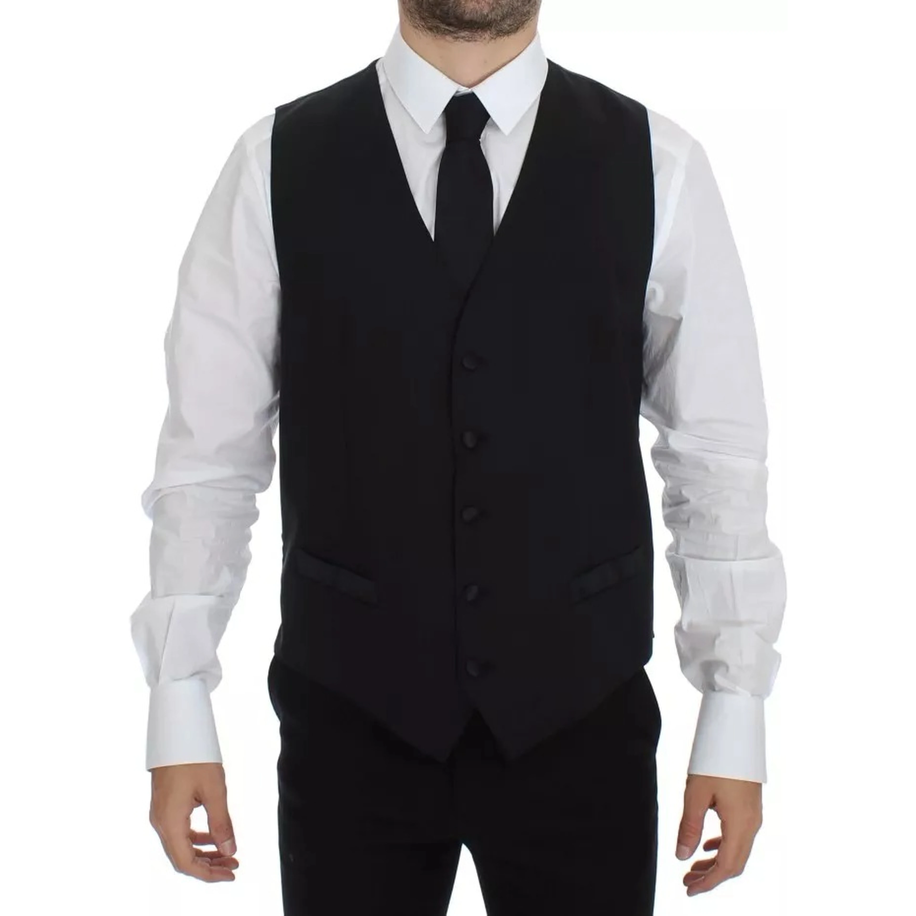 Black Wool Silk Dress Gilet Jacket Vest