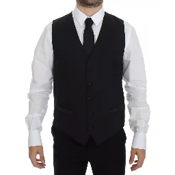 Black Wool Silk Dress Gilet Jacket Vest