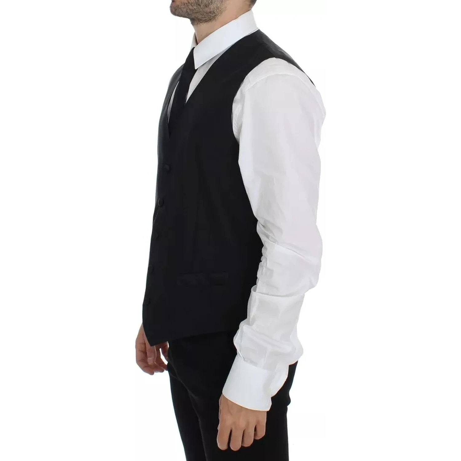 Black Wool Silk Dress Gilet Jacket Vest