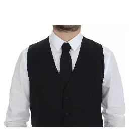 Black Wool Silk Dress Gilet Jacket Vest
