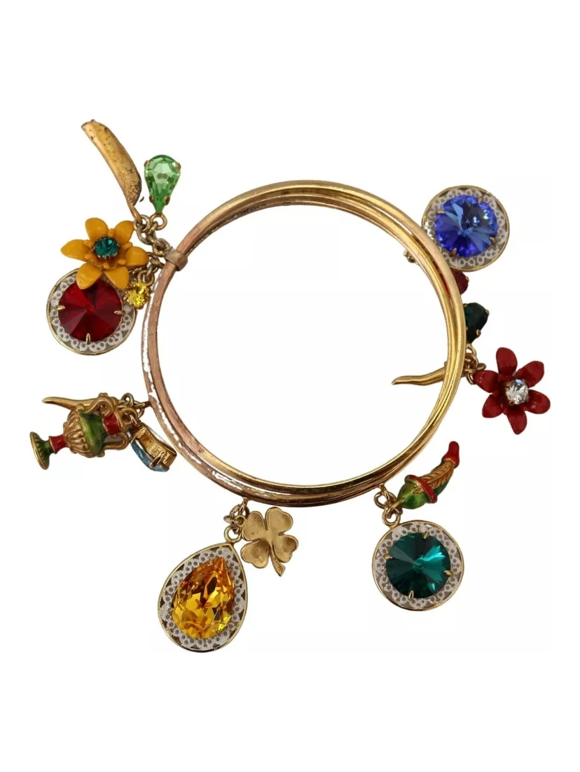 Multicolor Crystal Gold Tone Brass Bangle Bracelet