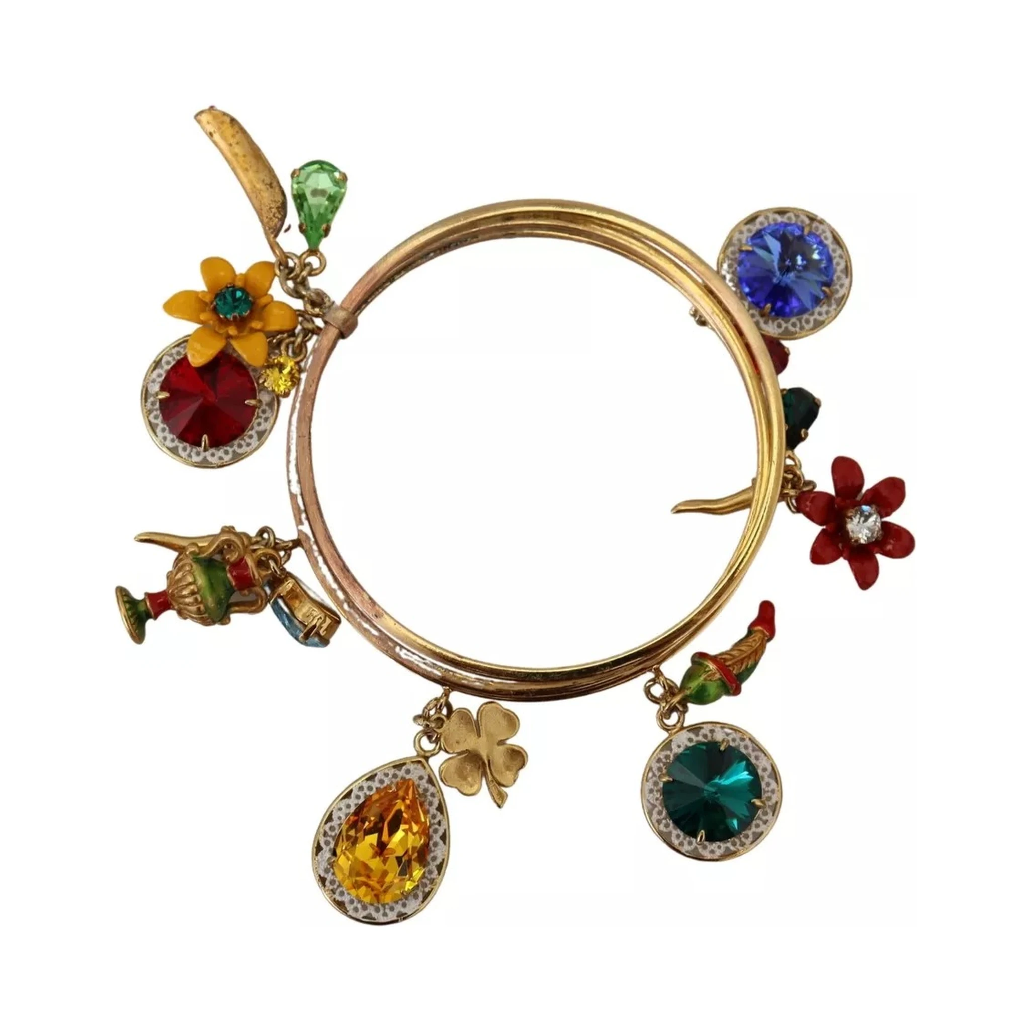 Multicolor Crystal Gold Tone Brass Bangle Bracelet