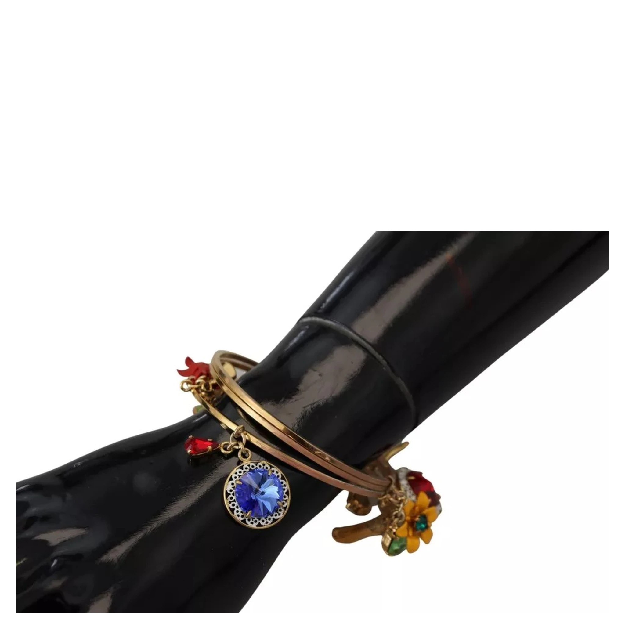 Multicolor Crystal Gold Tone Brass Bangle Bracelet