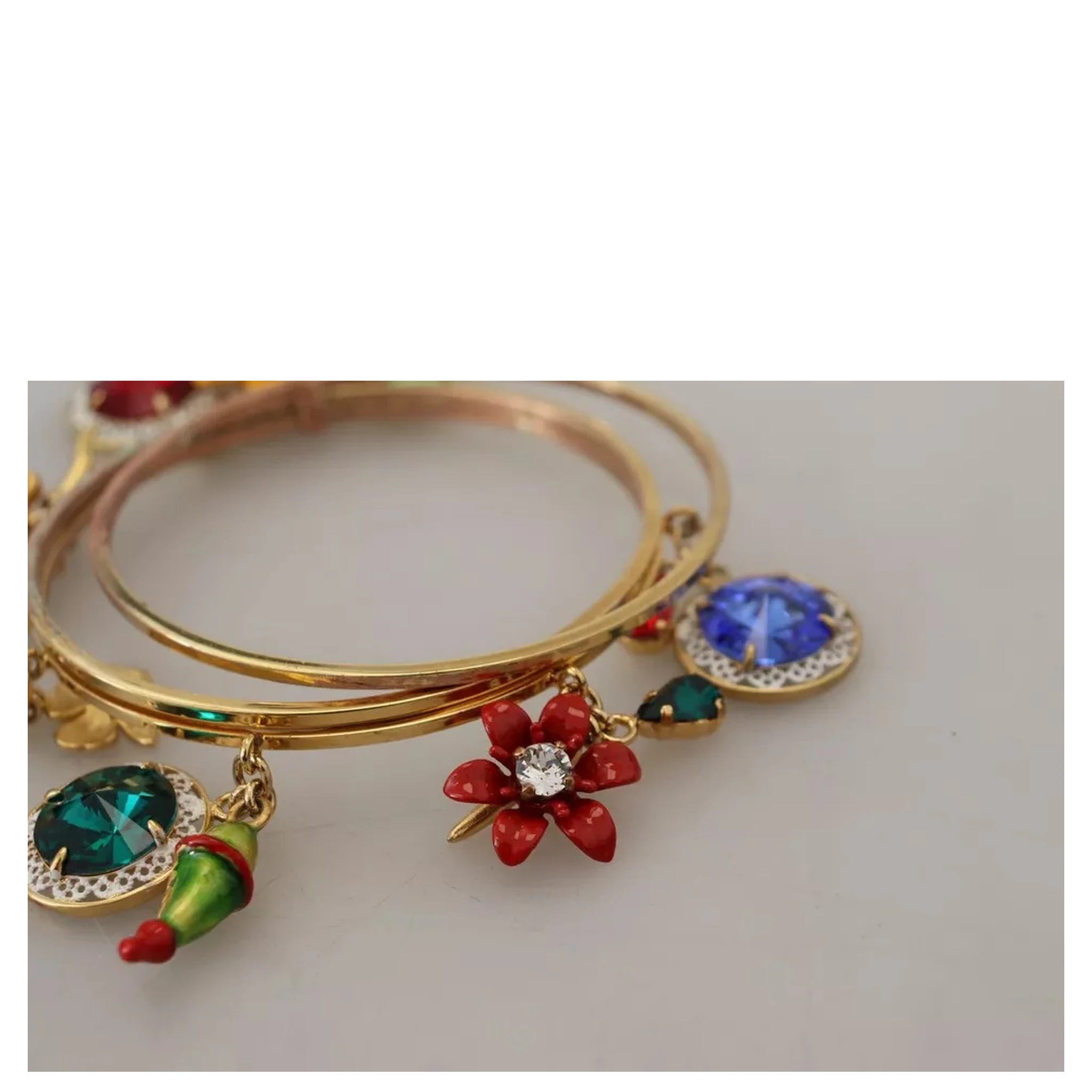 Multicolor Crystal Gold Tone Brass Bangle Bracelet