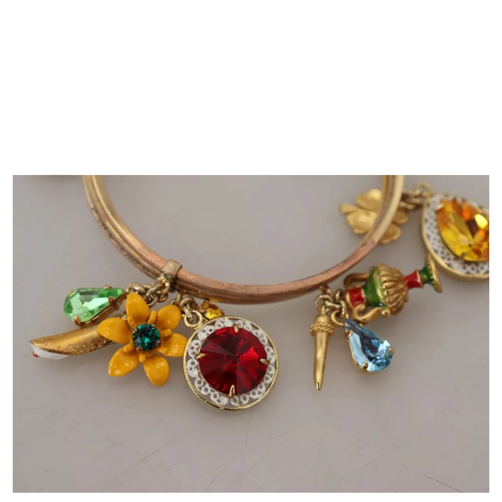 Multicolor Crystal Gold Tone Brass Bangle Bracelet