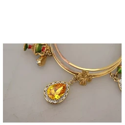 Multicolor Crystal Gold Tone Brass Bangle Bracelet