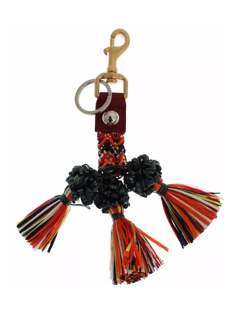 Multicolor Raffia Leather Clasp Finder Chain Keyring