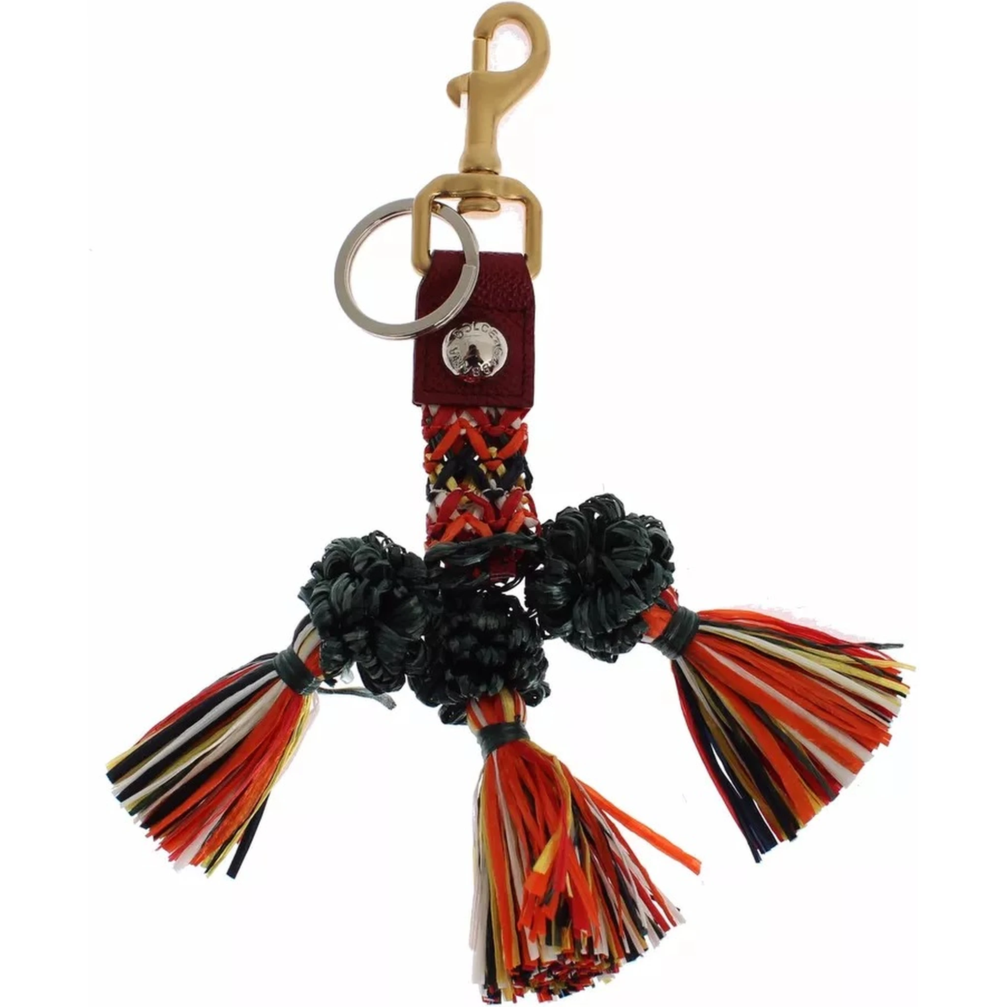 Multicolor Raffia Leather Clasp Finder Chain Keyring