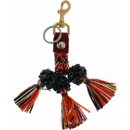 Multicolor Raffia Leather Clasp Finder Chain Keyring