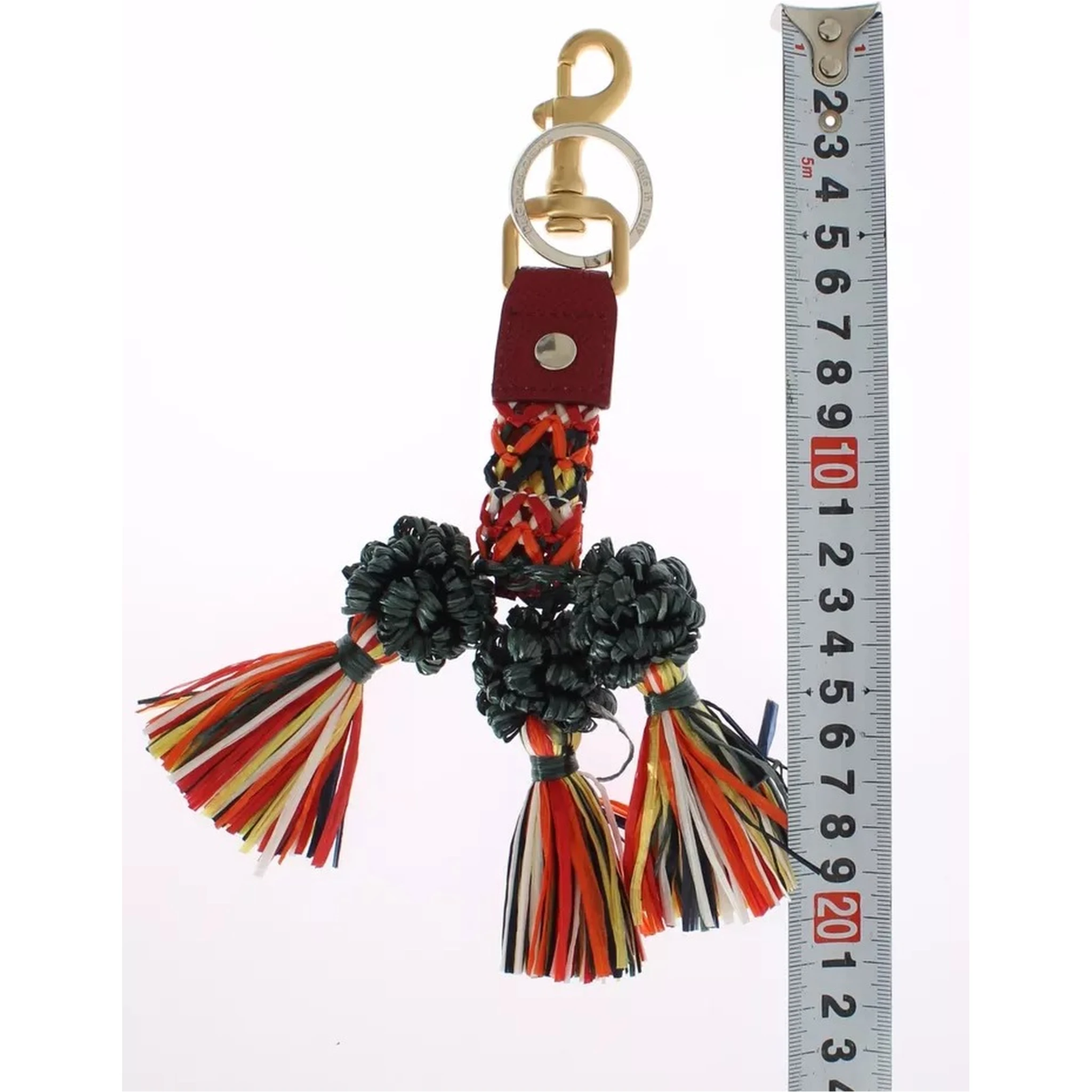 Multicolor Raffia Leather Clasp Finder Chain Keyring