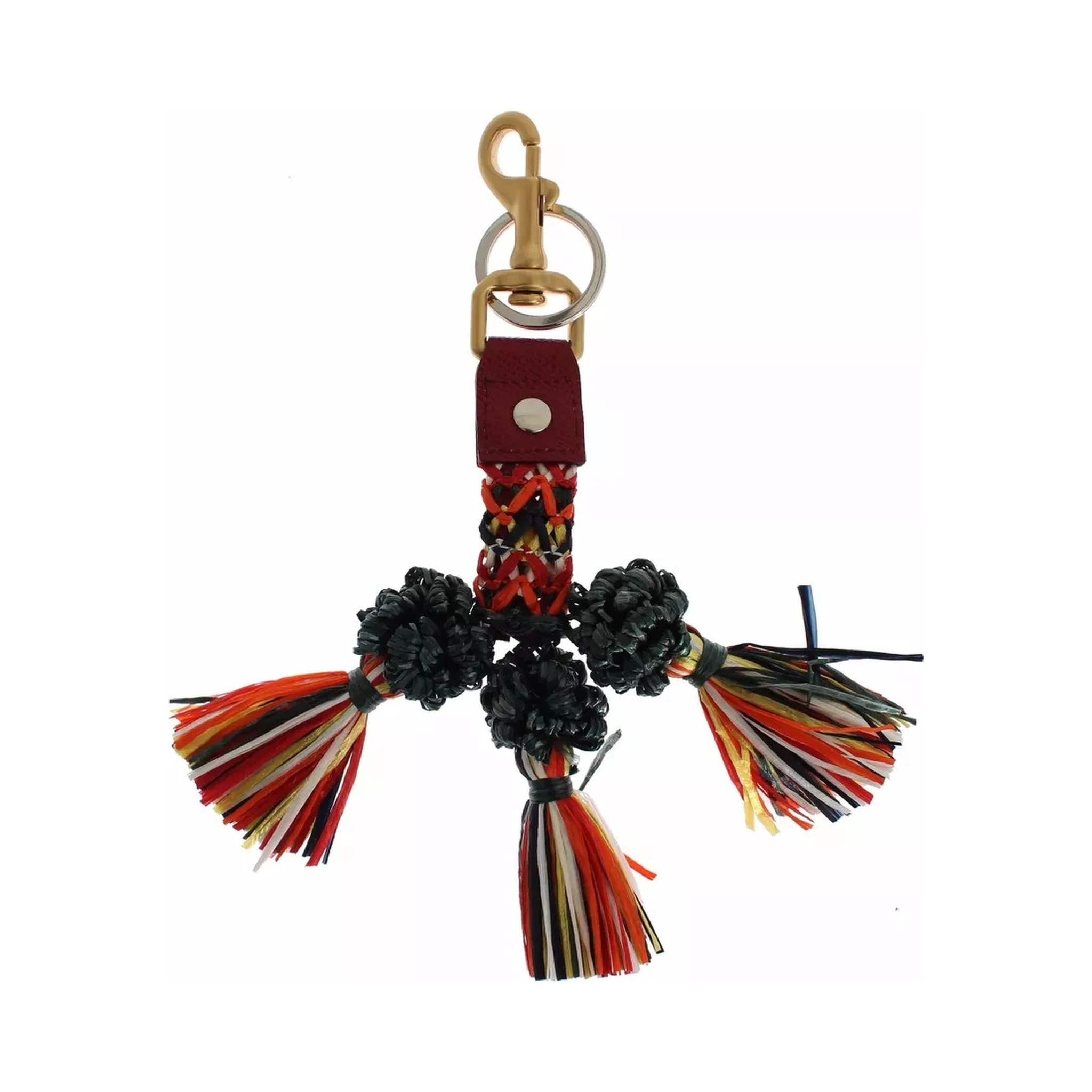 Multicolor Raffia Leather Clasp Finder Chain Keyring
