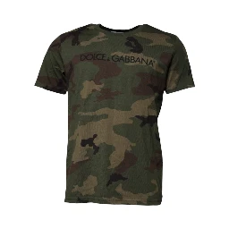 Multicolor Camouflage Cotton Crew Neck T-shirt