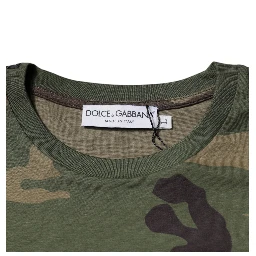 Multicolor Camouflage Cotton Crew Neck T-shirt