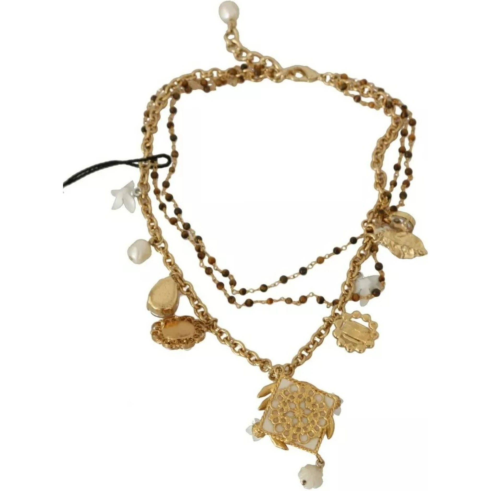 Gold Brass Crystal Floral Statement Charms Necklace