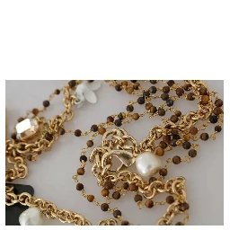 Gold Brass Crystal Floral Statement Charms Necklace