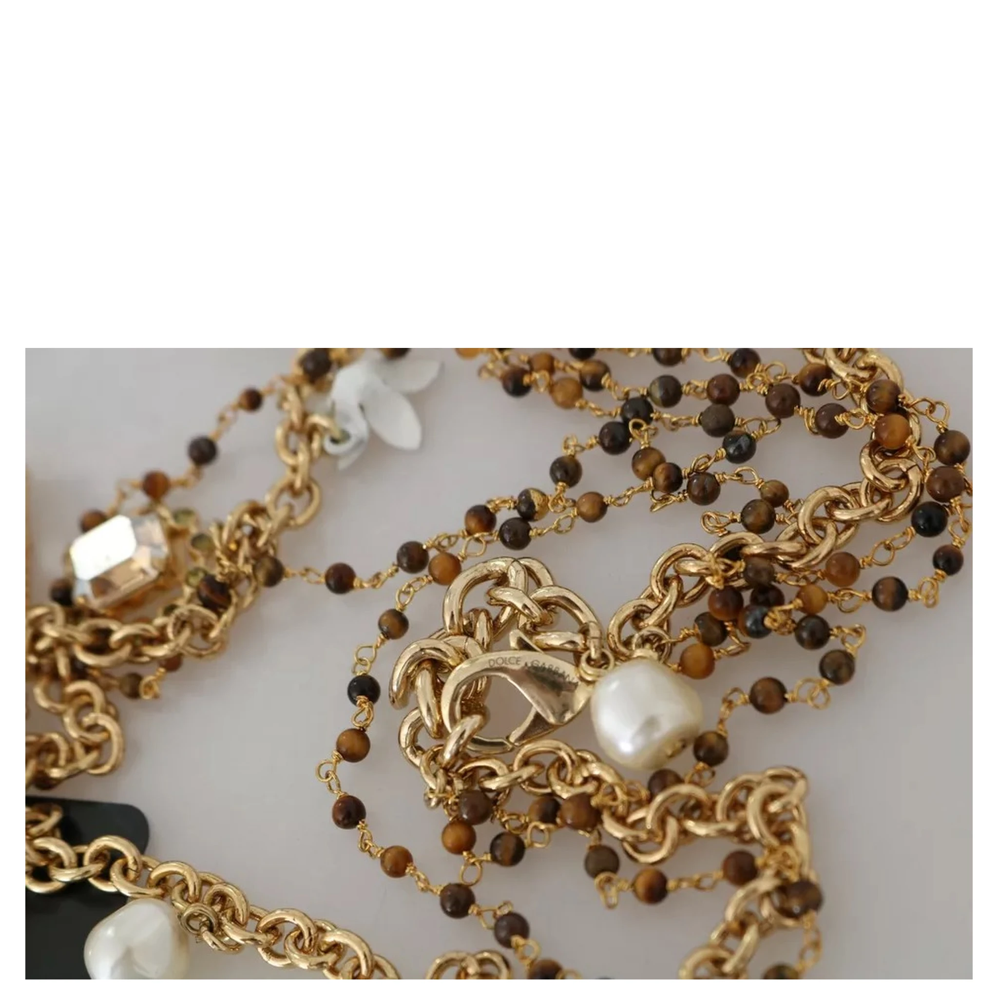 Gold Brass Crystal Floral Statement Charms Necklace