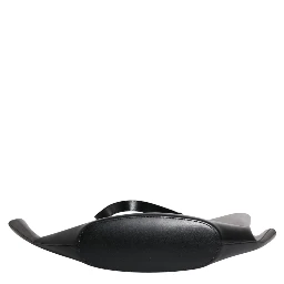 Black Leather Logo Shoulder Strap Shopping Tote Bag