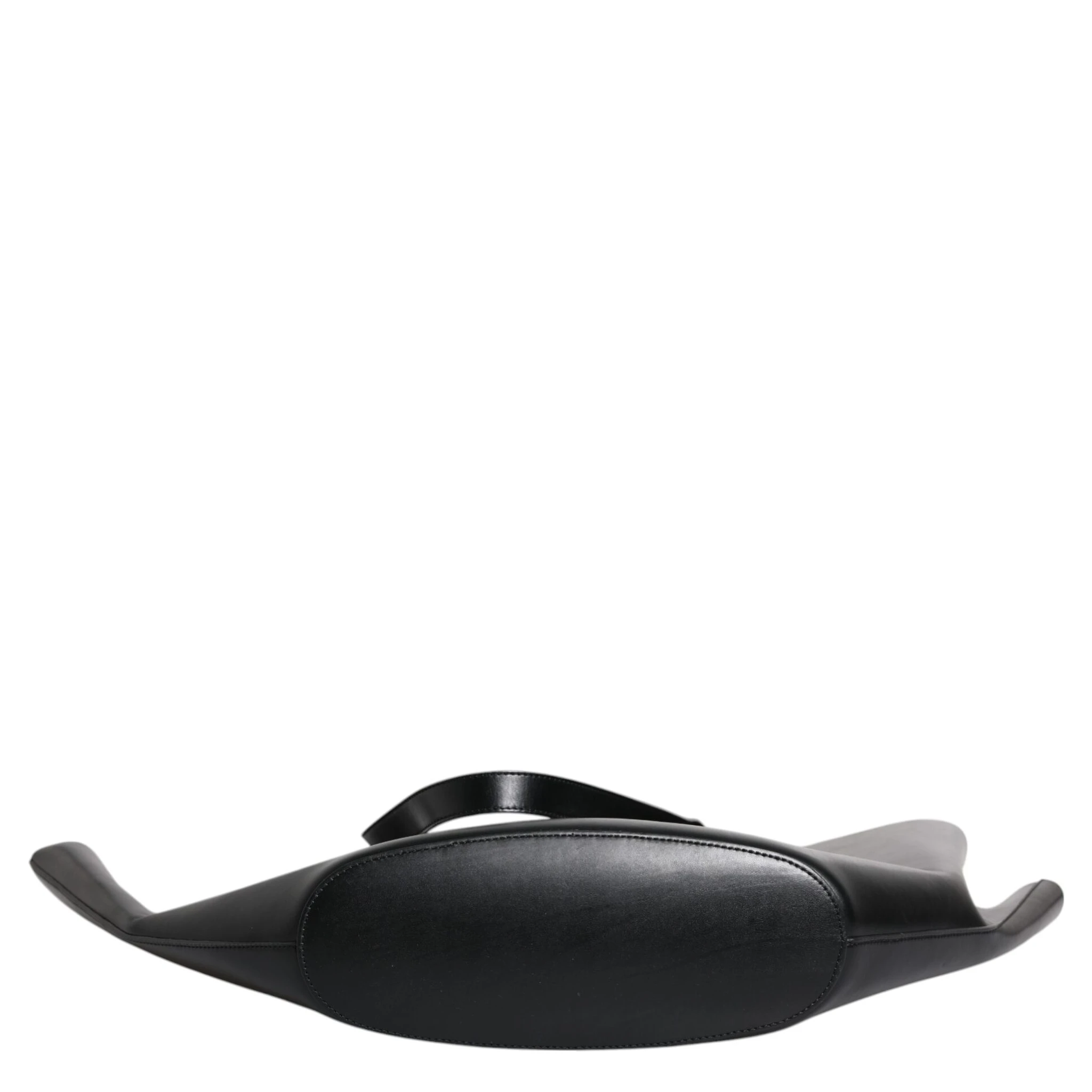 Black Leather Logo Shoulder Strap Shopping Tote Bag