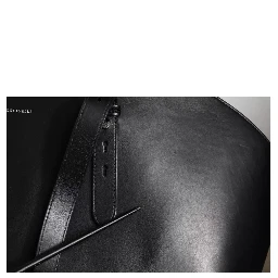 Black Leather Logo Shoulder Strap Shopping Tote Bag