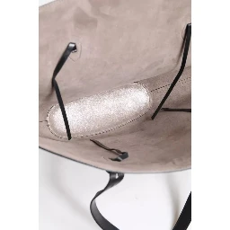 Black Leather Logo Shoulder Strap Shopping Tote Bag