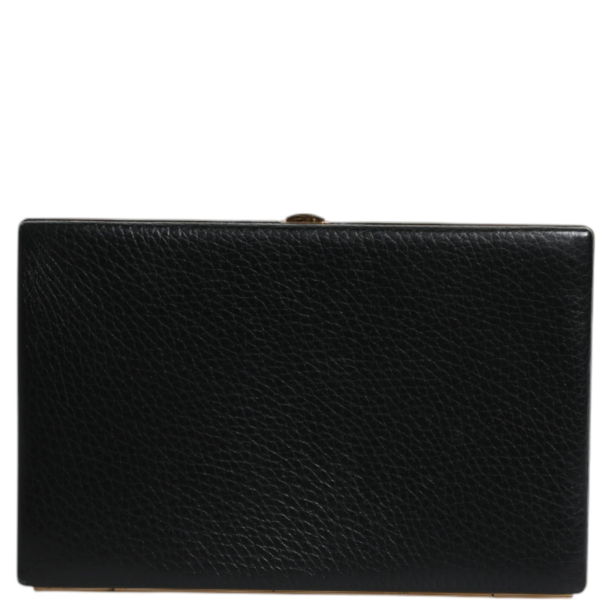 Black Leather Gold Frame Clutch Evening Party Purse Bag