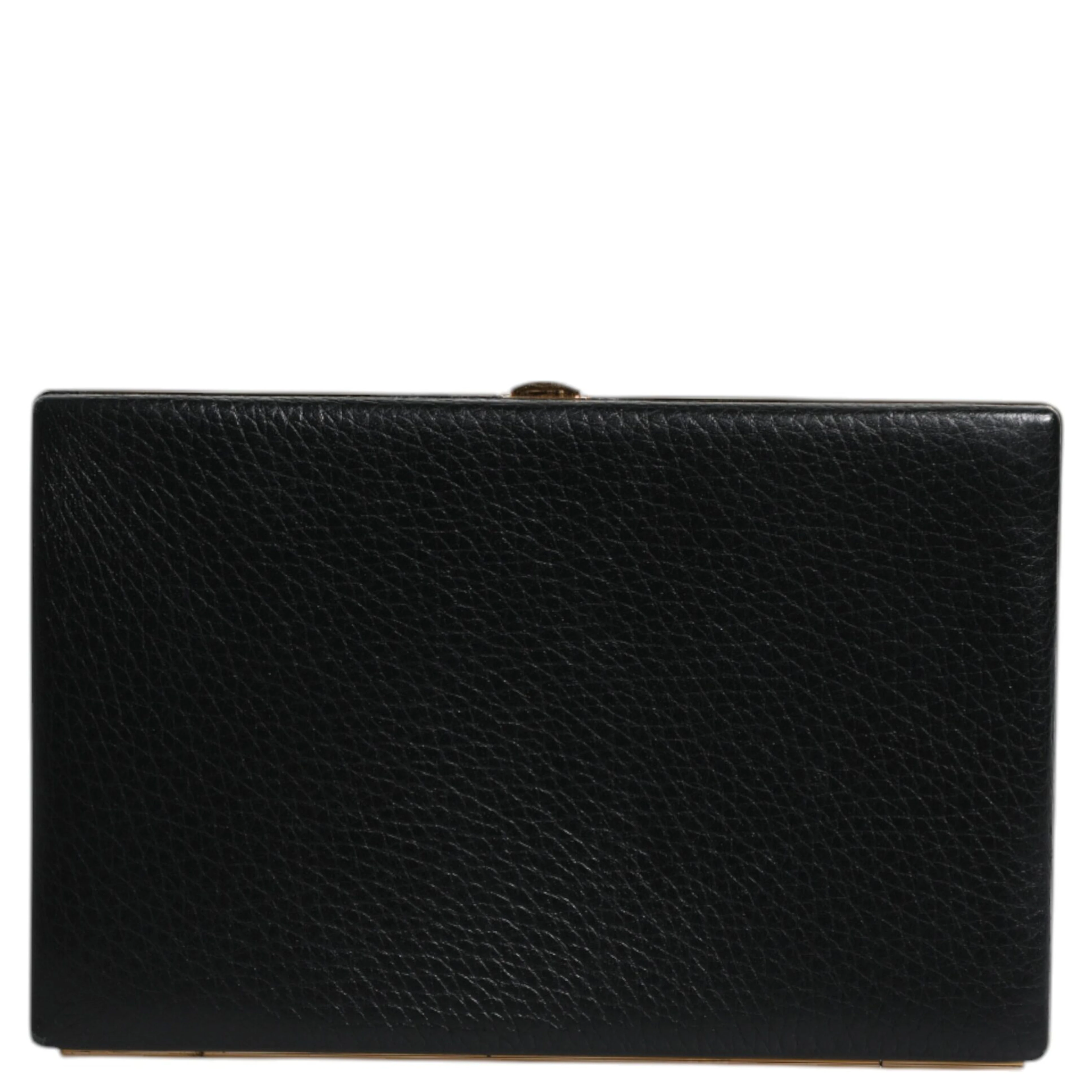 Black Leather Gold Frame Clutch Evening Party Purse Bag