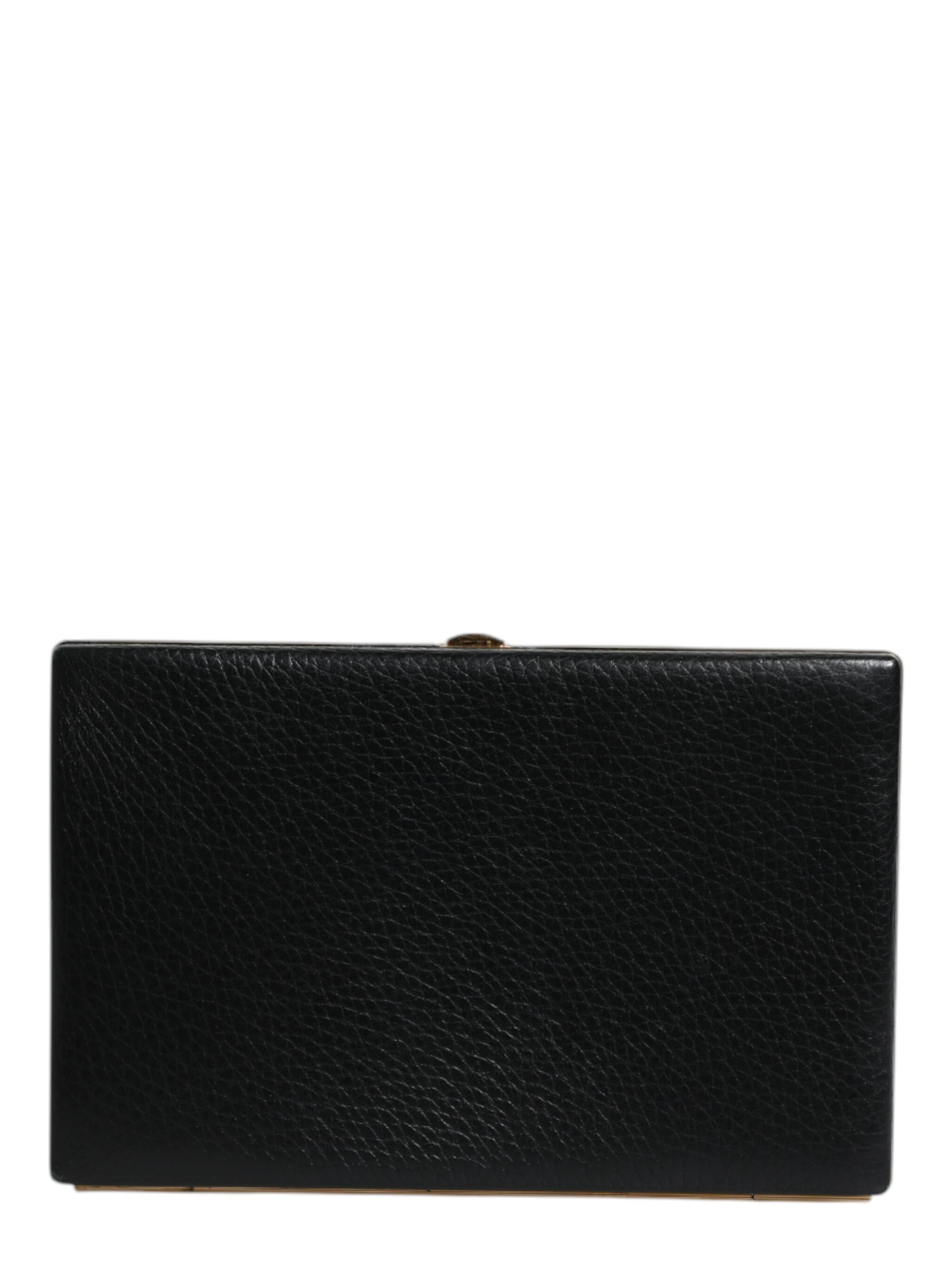 Black Leather Gold Frame Clutch Evening Party Purse Bag